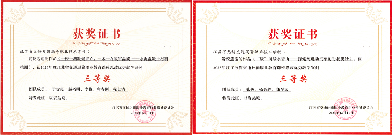 喜报-开云手机客户端多项成果在2023年度江苏省交通运输职业教育项目评选中获奖